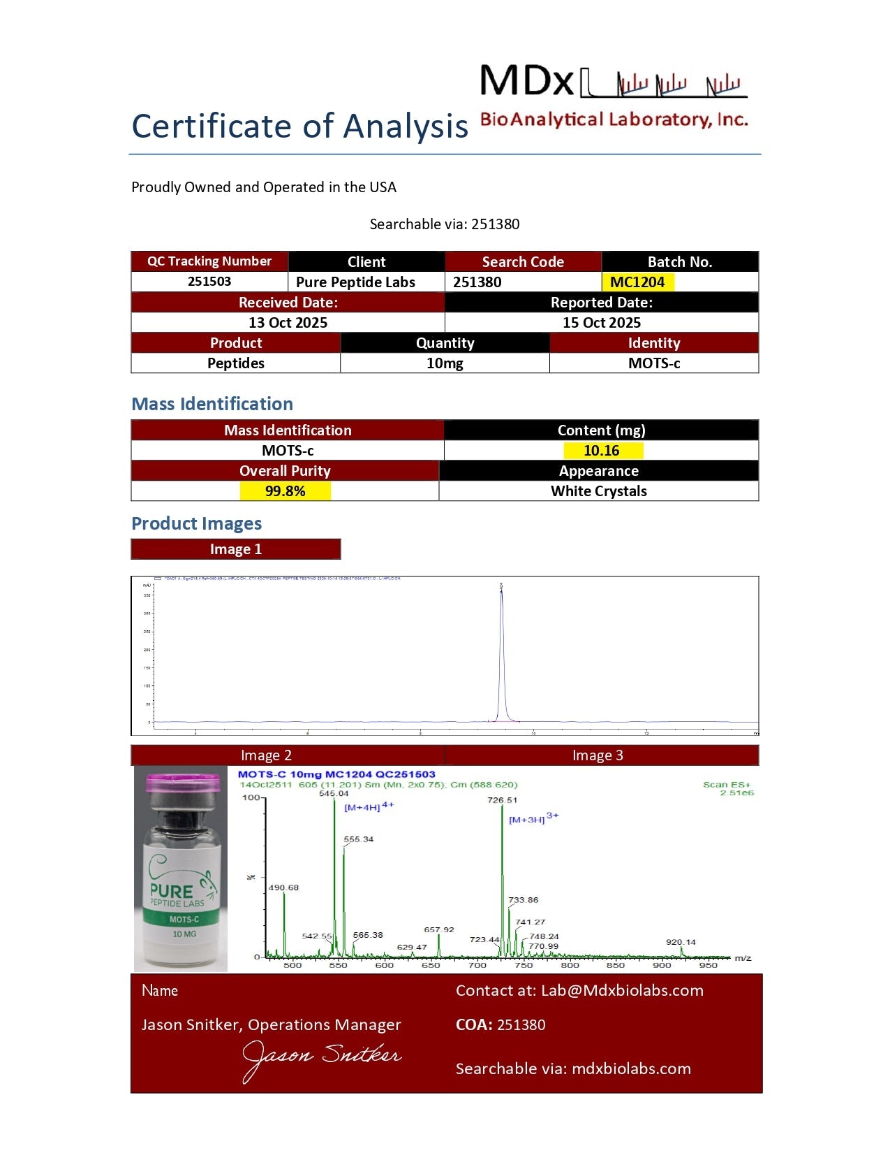 MOTS - C - Pure Peptide Labs